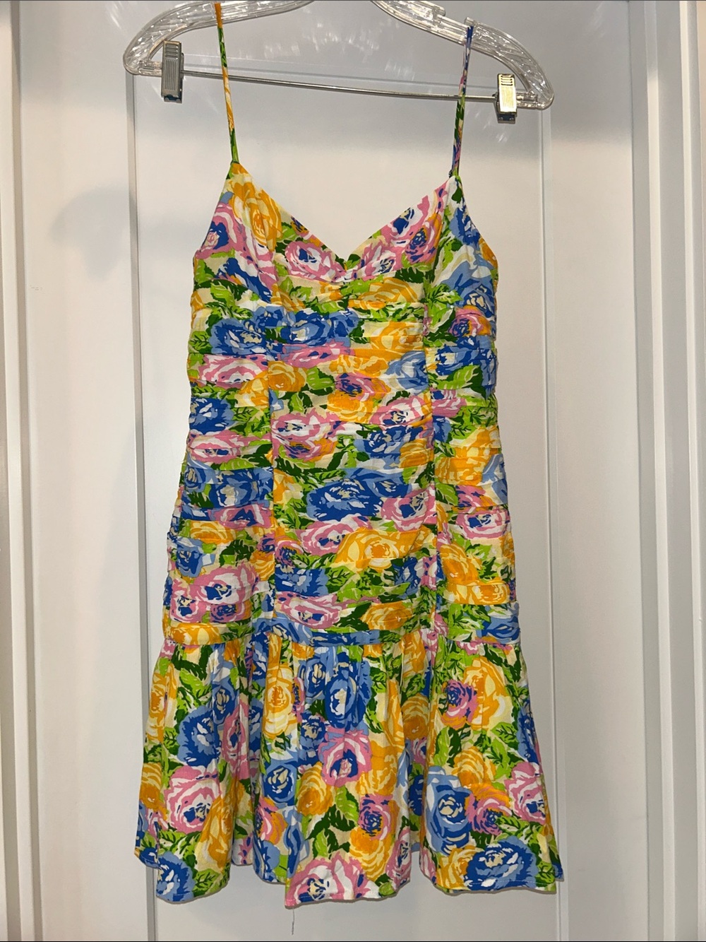 Zara Floral Ruched Mini Dress - Yellow, Blue & Pink